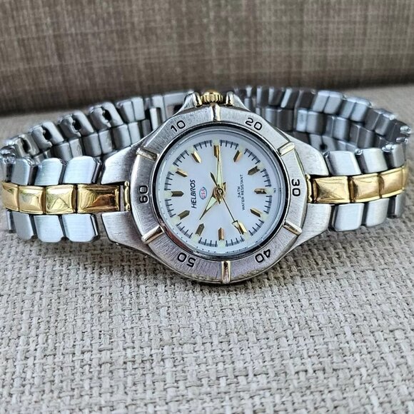 Helbros Wristwatch Dual Silver/Gold Tone Quartz Analog Ladies